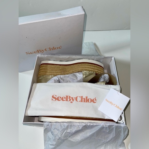 SEE BY CHLOE Lamb Glyn Platform Espadrille Size 10 Light Gold *NEW - Picture 3 of 12